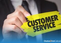 a person holding a pen and pointing the word "customer service".