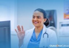 a virtual nurse waving in front of a monitor