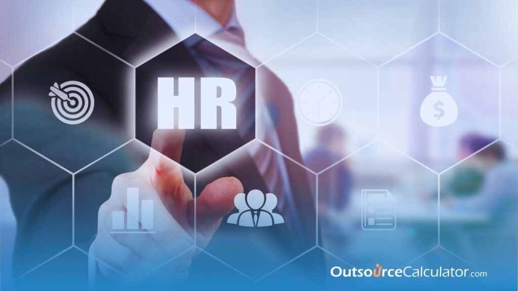 A person pointing on a "HR" icon