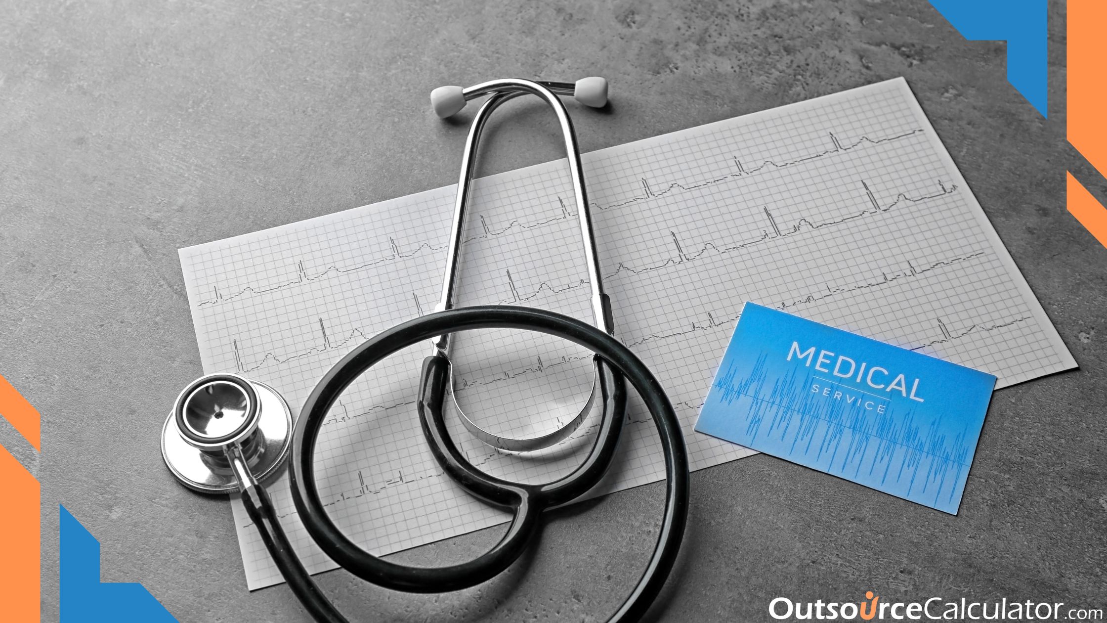 a stethoscope and a card with a text "medical service".