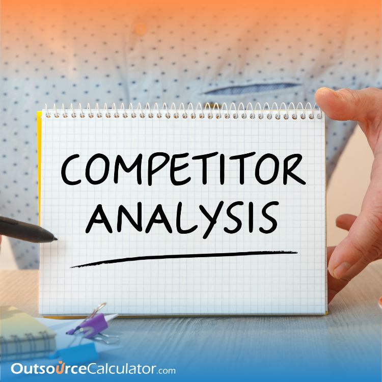 a person pointing on a notebook with a written words "competitor analysis"